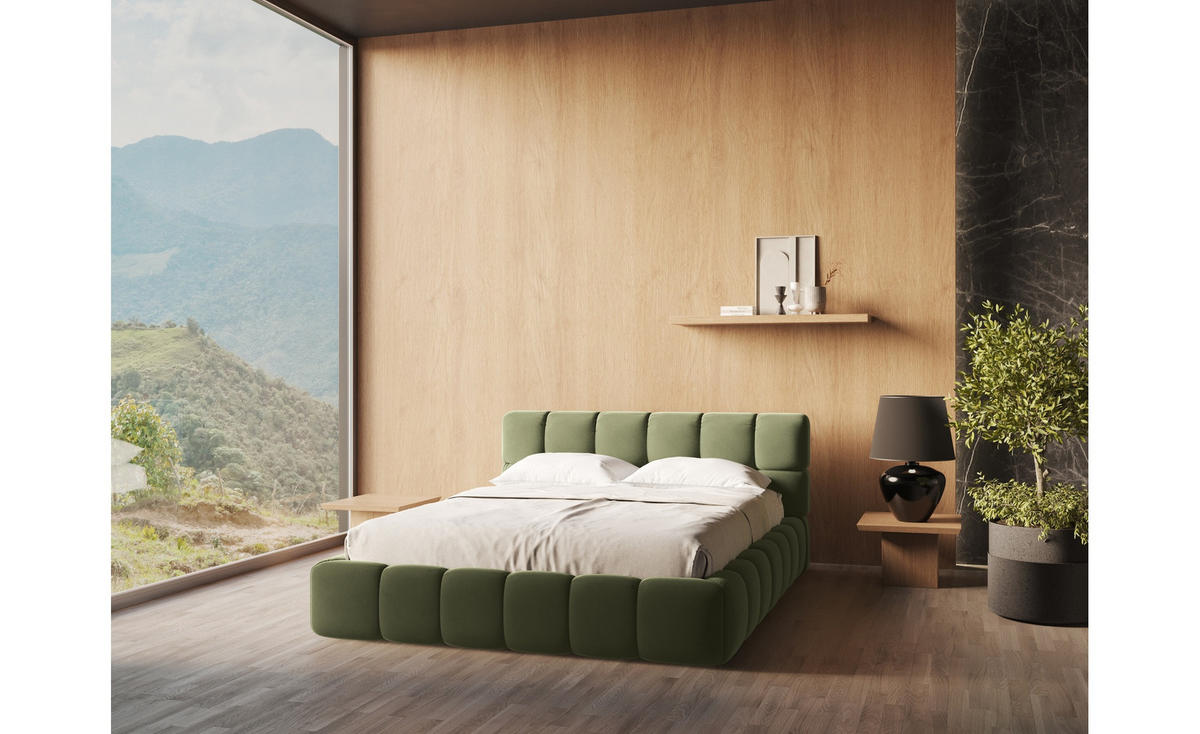 POLSTERBETT mit Bettkasten und Lattenrost 180x228 Grün - Schwarz/Olivgrün, Kunststoff/Textil (160/200cm) - Makamii