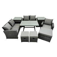 GARTENMÖBELSET mit ESSTISCH,HOCHLEHNER-SOFA Polyrattan Dunkelgrauer Mix 8-Sitzer - Dunkelgrau/Grau, Glas/Kunststoff - Fimous