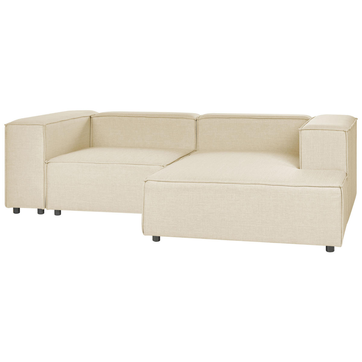 2-SITZER-ECKSOFA Leinen beige rechtsseitig Aprica - Beige/Schwarz, Textil (238/180cm) - Beliani