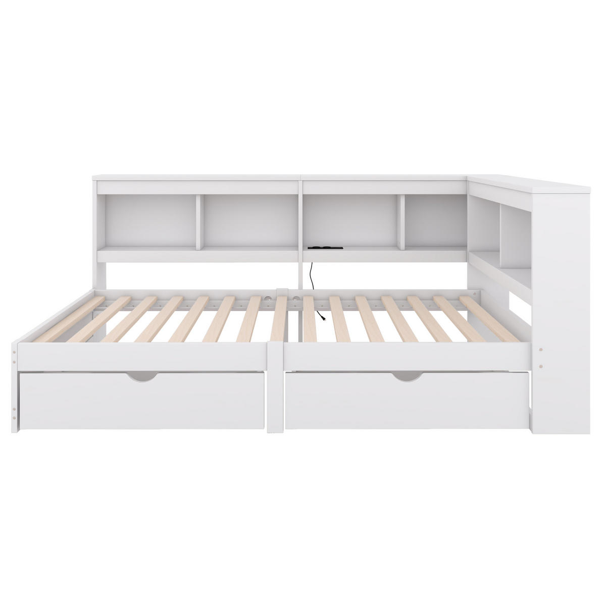 POLSTERBETT aus Spanplatte und MDF 90x200 cm Weiß mit 2 Schubladen, Steckdose, 2 USB-Anschlüssen und Ablagefächern - Weiß, Holzwerkstoff (90/200cm) - Modfu