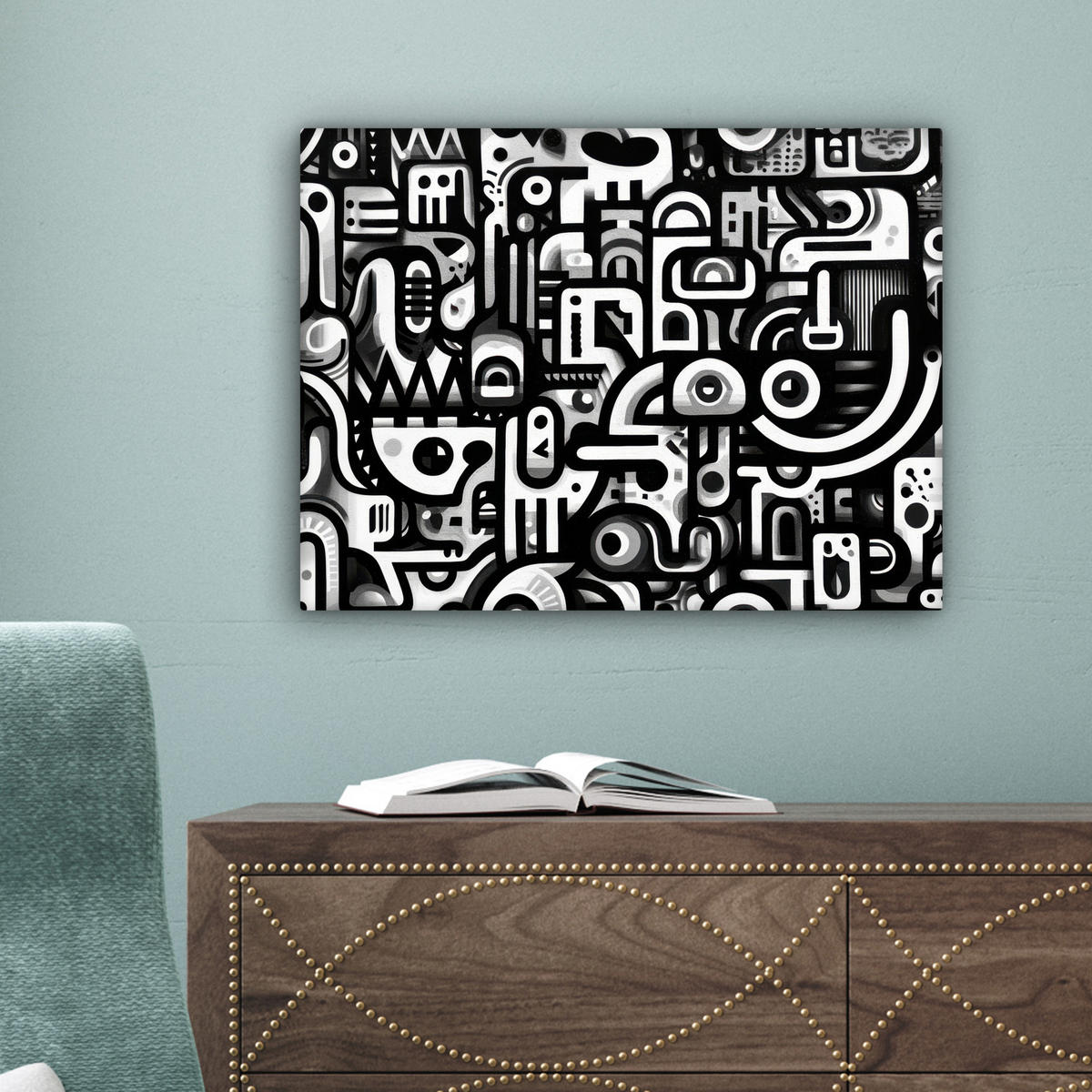 LEINWANDBILD Symbole - Abstrakt - Grafik - Schwarz Wandbild 40x30 cm - Schwarz, Textil (40/30cm) - MuchoWow