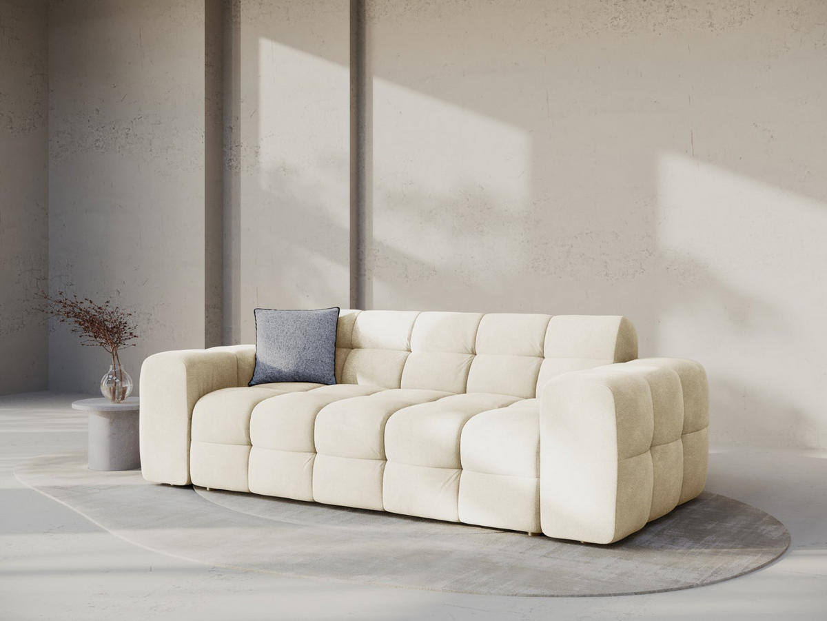 SOFA Kendal aus Samt elfenbein 3 Sitzplätze - Creme, Textil (103/79/222cm) - Micadoni