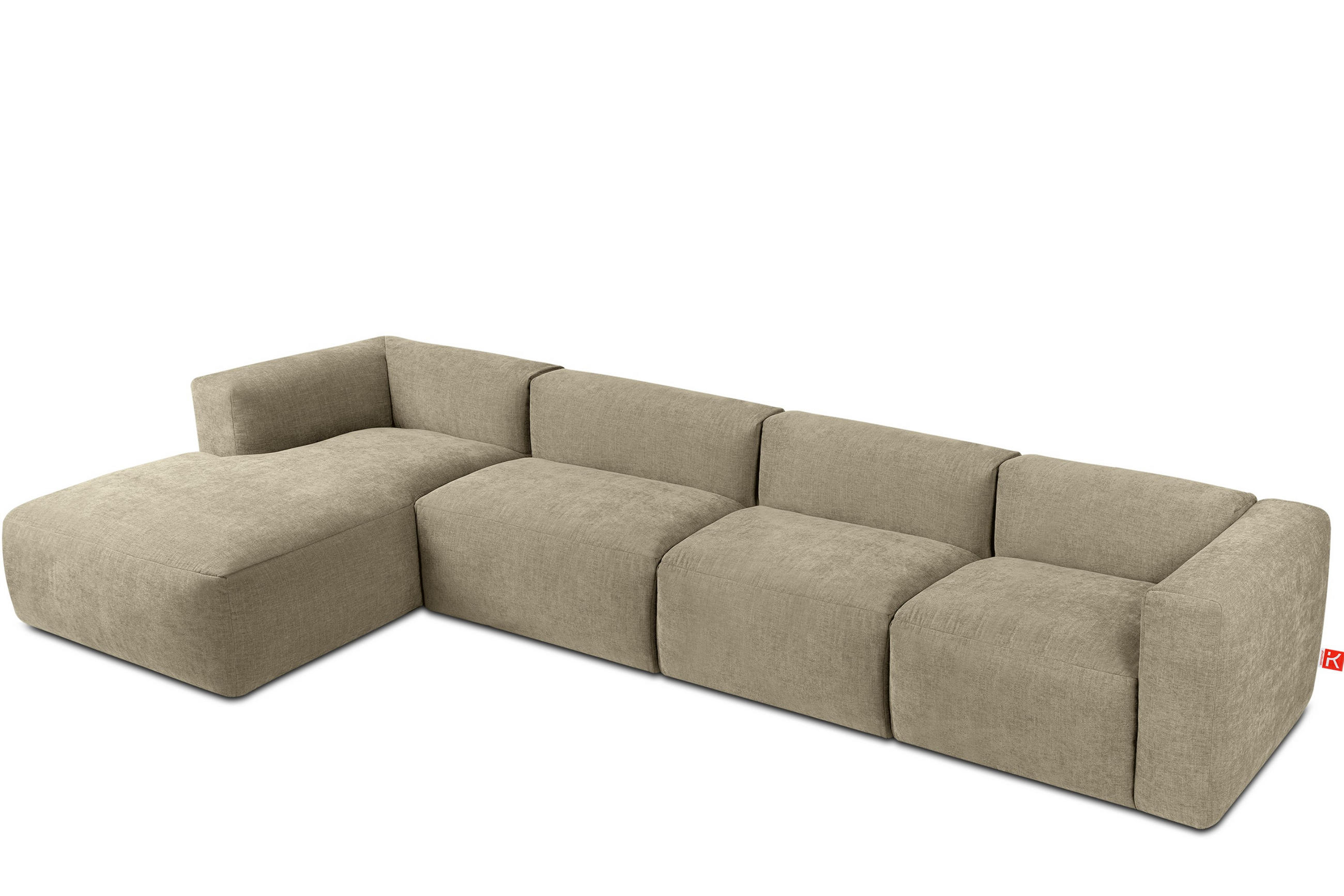 ECKMODULSOFA-LINKS BUFFO 6-Sitzer mit extrem weicher Sitzfläche, Gewebestoff, sandfarben - Sandfarben, Textil (377/180cm) - KONSIMO®