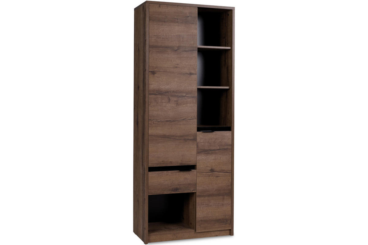 REGAL MERO mit Türen und Schubladen, Dunkelbraun - Dunkelbraun, Holzwerkstoff (80/200/40cm) - KONSIMO®