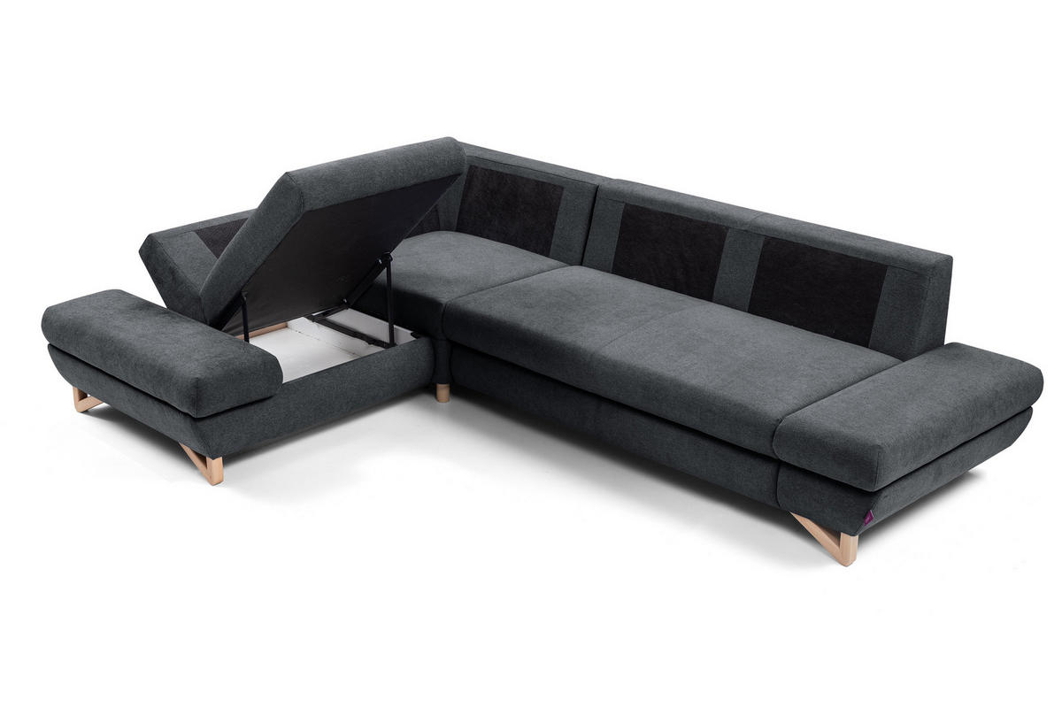 ECKSOFA CASA II L-S Anthrazit Plüsch-Stoff mit Schlaffunktion - Anthrazit, Holz (272/199cm) - MASSENO