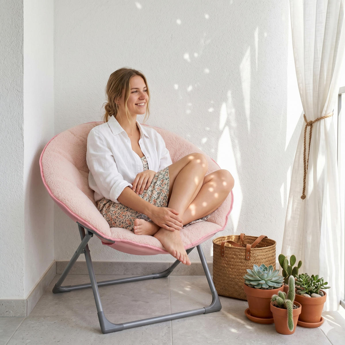 SESSEL 80/80/37 cm aus Fabric+Metal Rose mit Klappfunktion - Rosa, Textil (53/85/58cm) - OKMYHOME
