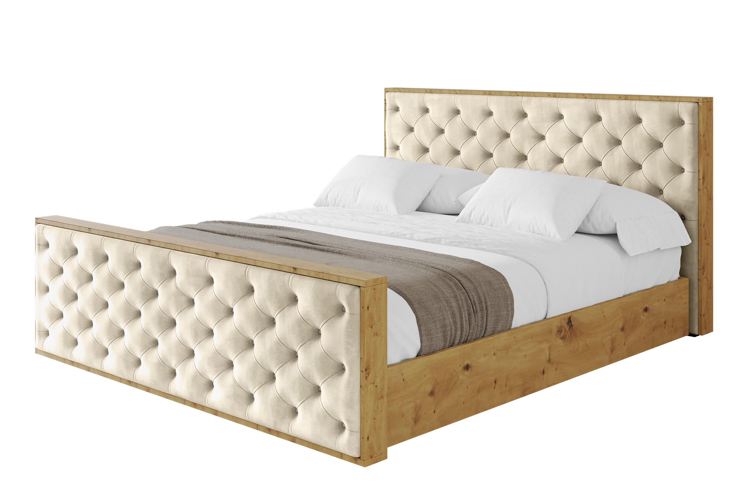 POLSTERBETT mit Bettkasten, Fußteil und Lattenrost, Boxbett ohne Matratze - ENZO3-Z 160x200 Beige - Ecru, Holzwerkstoff/Textil (160/200cm) - ALTDECOR