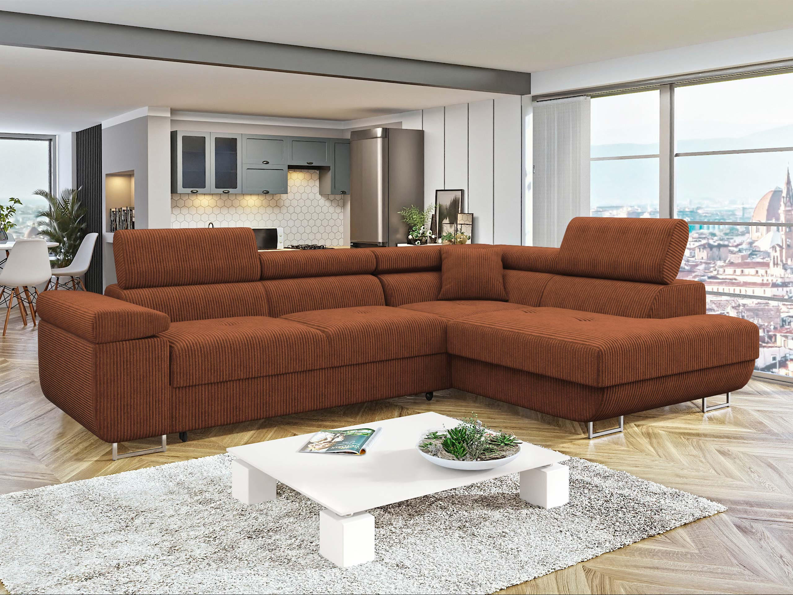 ECKSOFA Torezio Cord, Seite: Rechts - Braun, Holz/Textil (274/203cm) - MIRJAN24