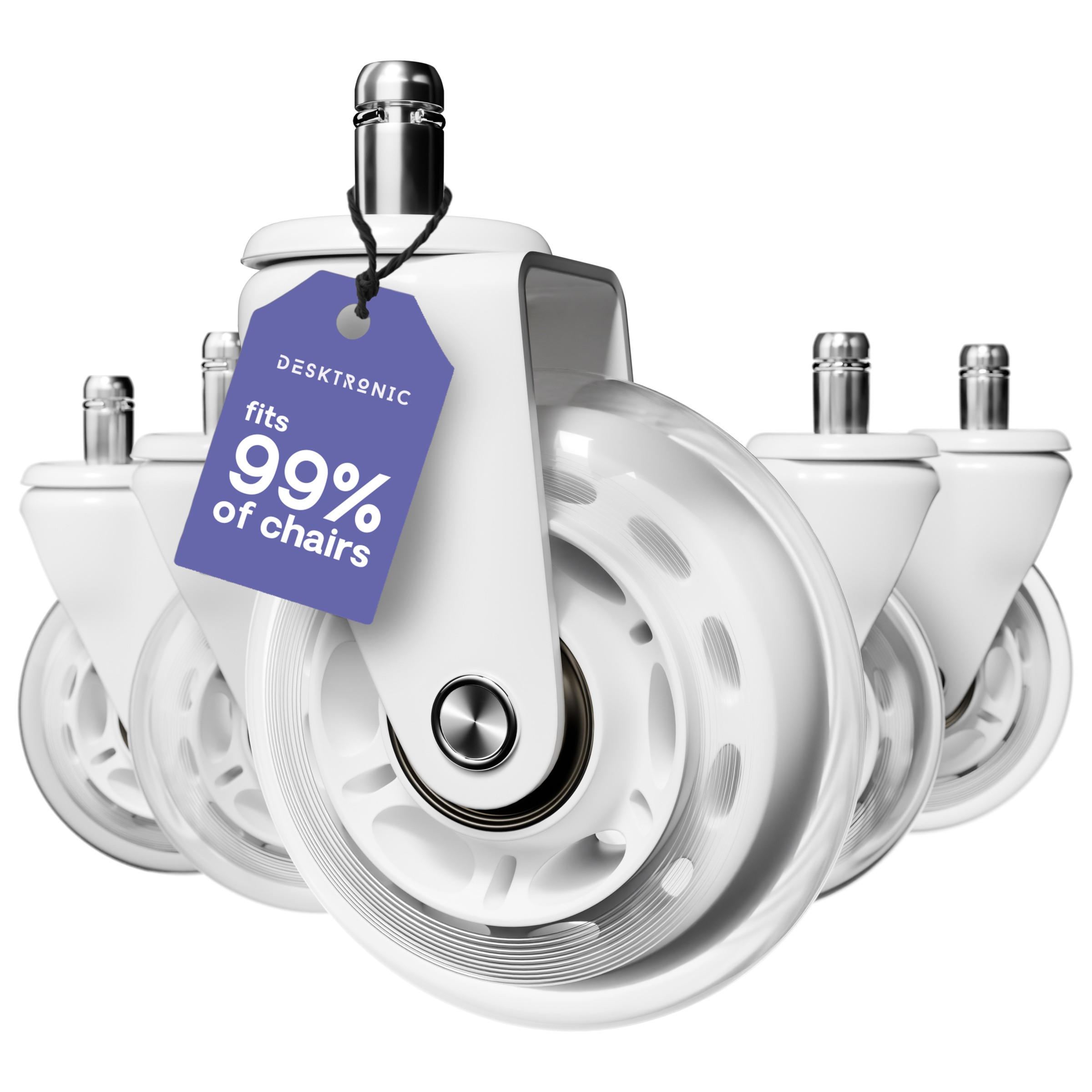 BÜROSTUHLROLLEN Weiß, Ersatzrollen 360°, Set 5 Stück - Weiß, Kunststoff (3.6/10.7/8.5cm) - Desktronic