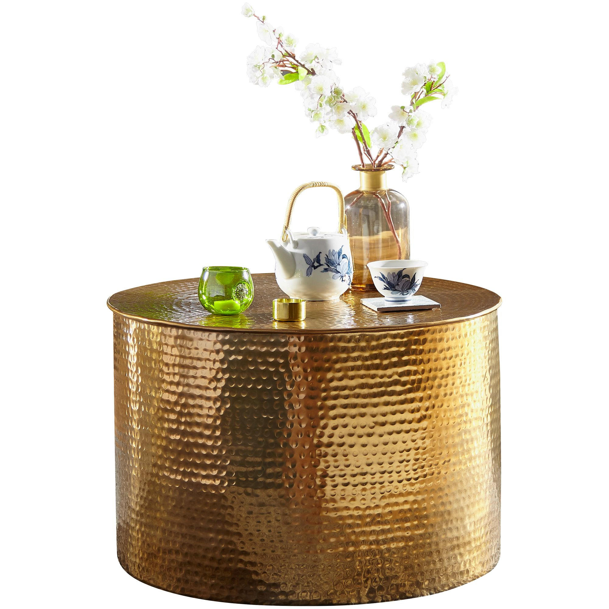 COUCHTISCH Orientstil Hammerschlag-Aluminium, Gold 61x61x40 cm - Goldfarben, Metall (61/61/40cm) - KADIMA DESIGN