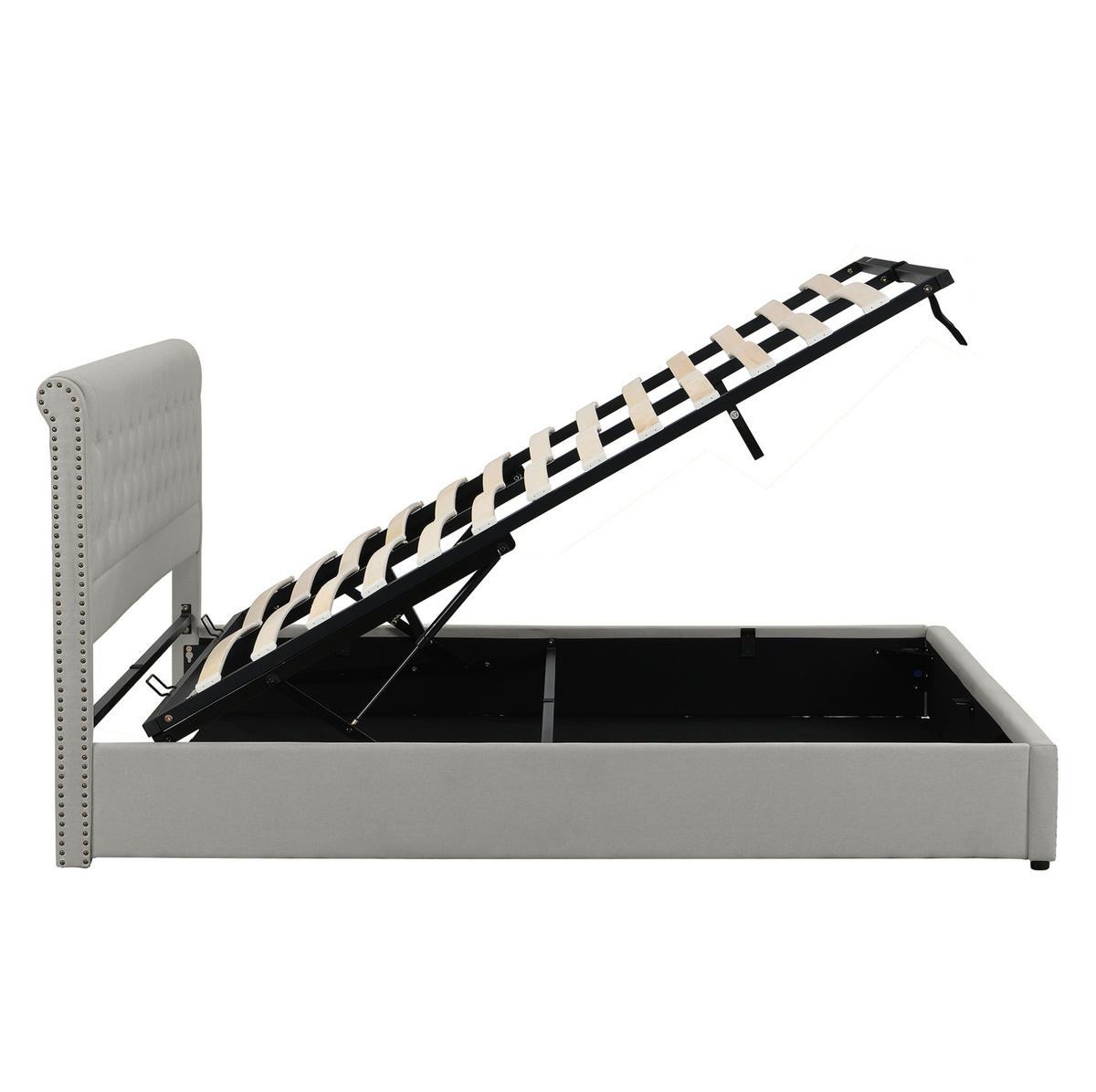 POLSTERBETT 140/190 cm Grau mit Hydraulikbettkasten und Nietenverzierung - Grau, Textil (140/200cm) - OKWISH