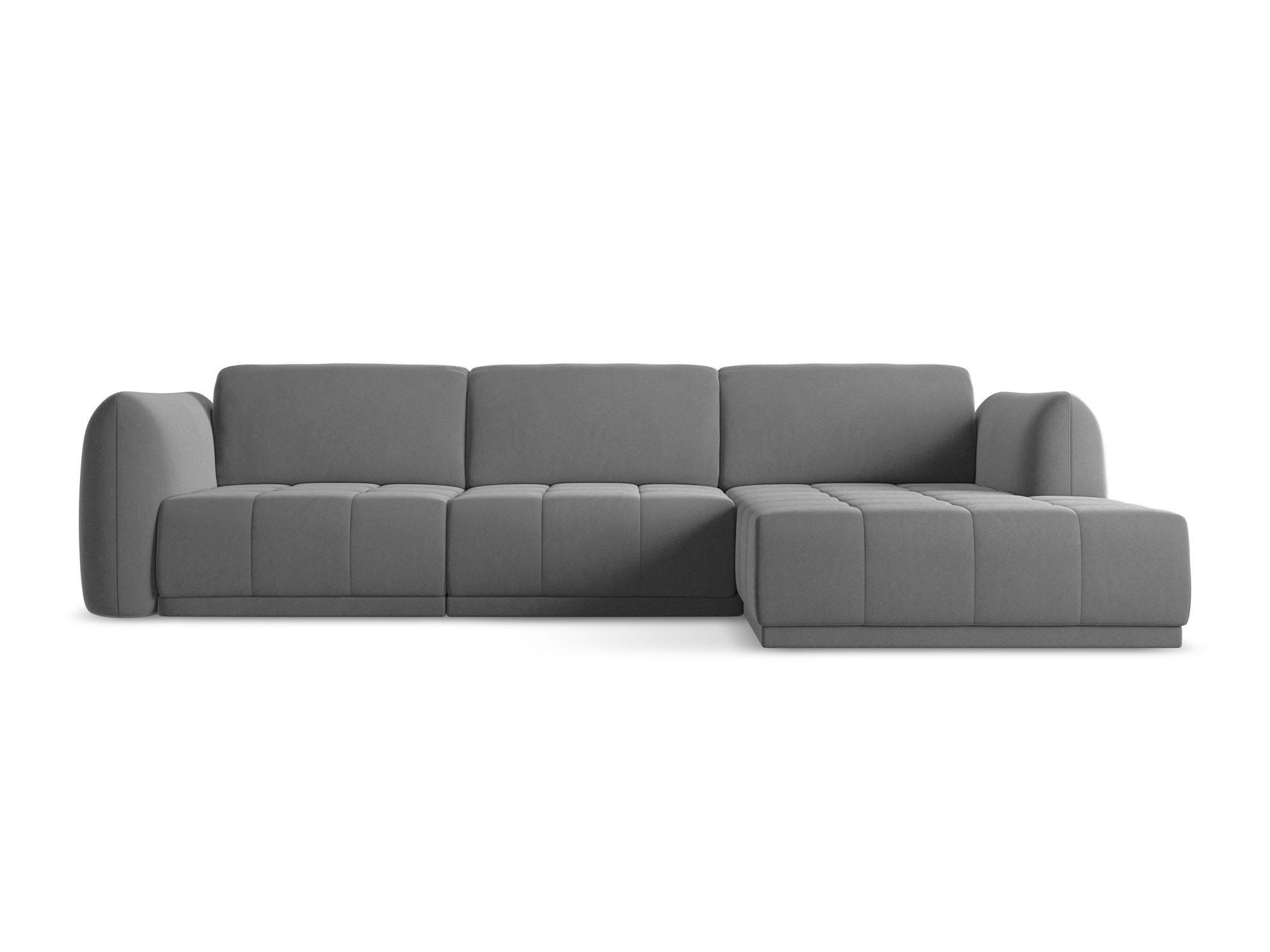 ECKSOFA Rechts Samt Stoff Grau - Schwarz/Grau, Kunststoff/Textil (290/170cm) - Makamii