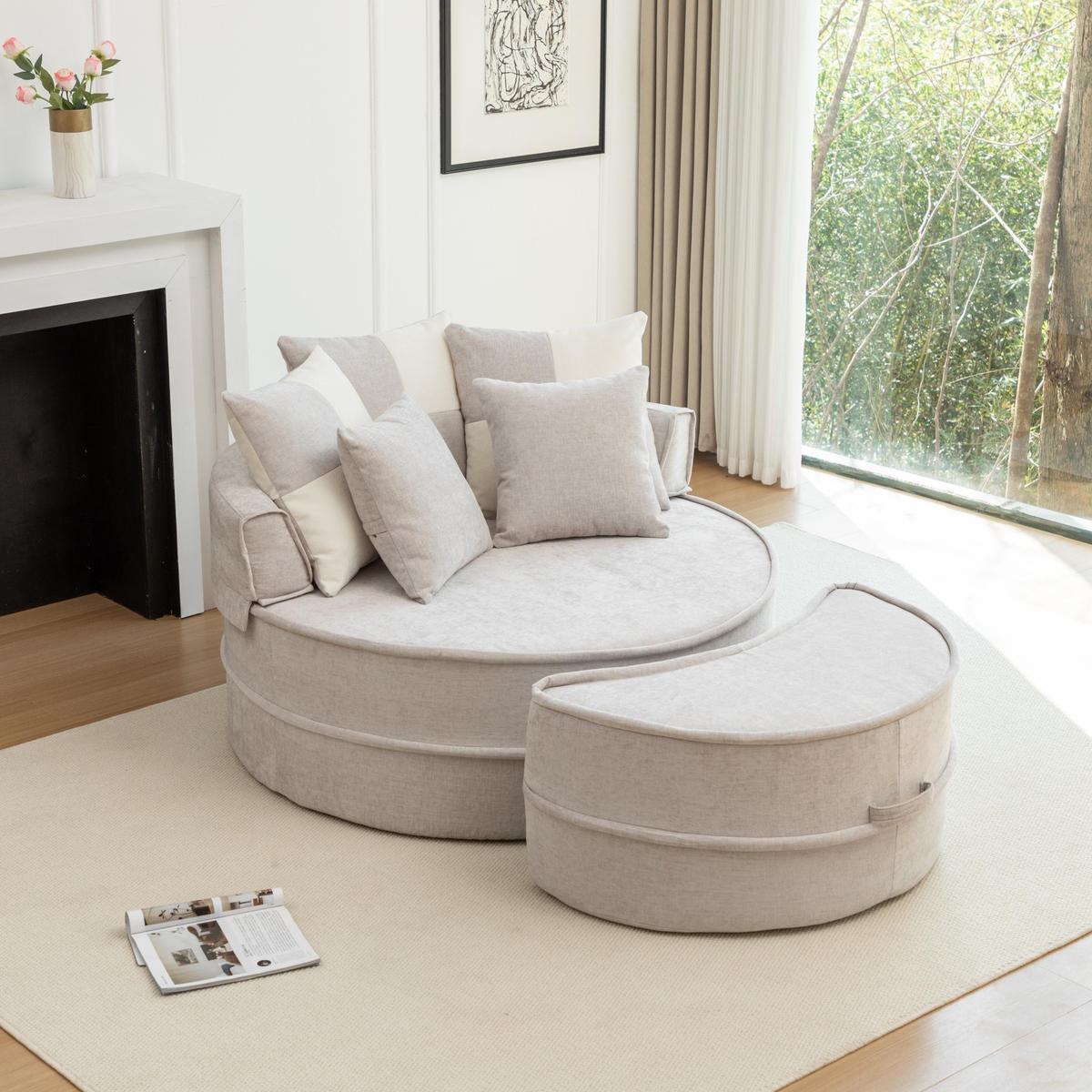 SOFA Chenille Grau mit Kissen und Ottomane - Grau, Textil (163/66/121cm) - WISHDOR