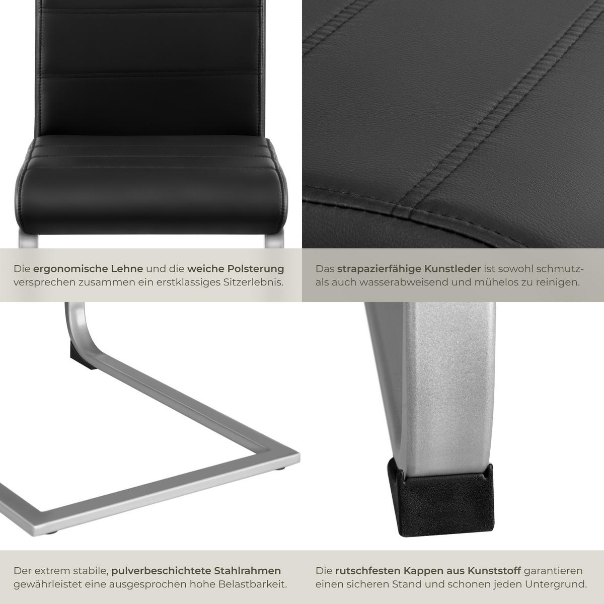 SCHWINGSTUHL 4er Set Bettina 41 x 52 x 99 cm schwarz - Schwarz, Textil (52/99/41cm) - tectake