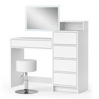 SCHMINKTISCH Naara Weiß 110.5 cm mit LED-Spiegel und Hocker - Weiß, Holzwerkstoff (110.5/100.6/40.3cm) - Vicco