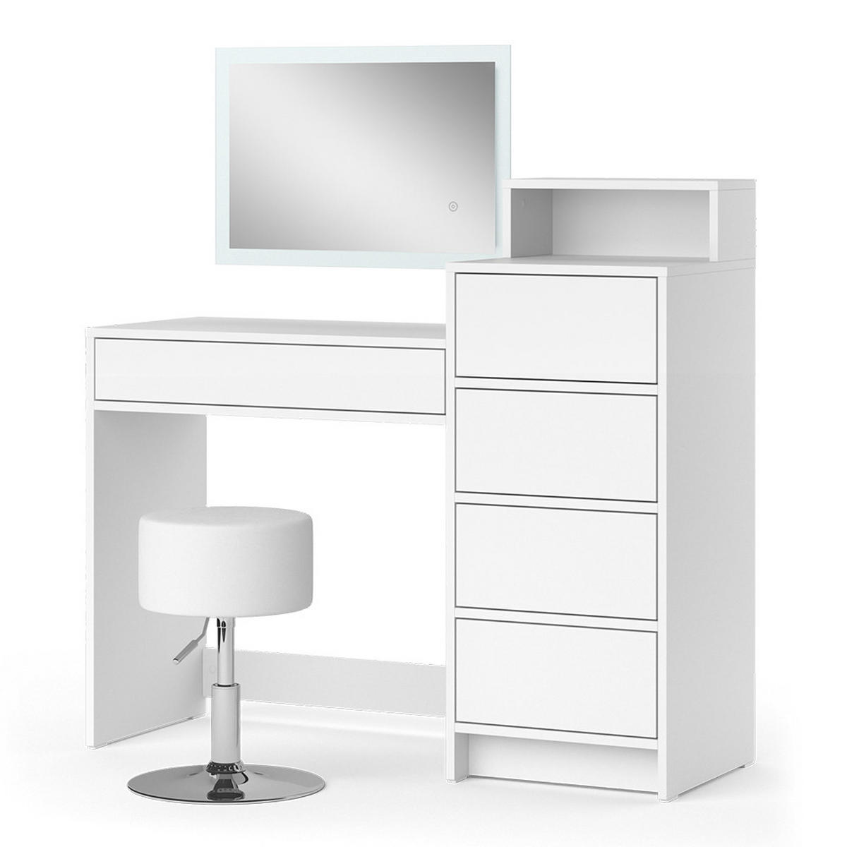 SCHMINKTISCH Naara Weiß 110.5 cm mit LED-Spiegel und Hocker - Weiß, Holzwerkstoff (110.5/100.6/40.3cm) - Vicco