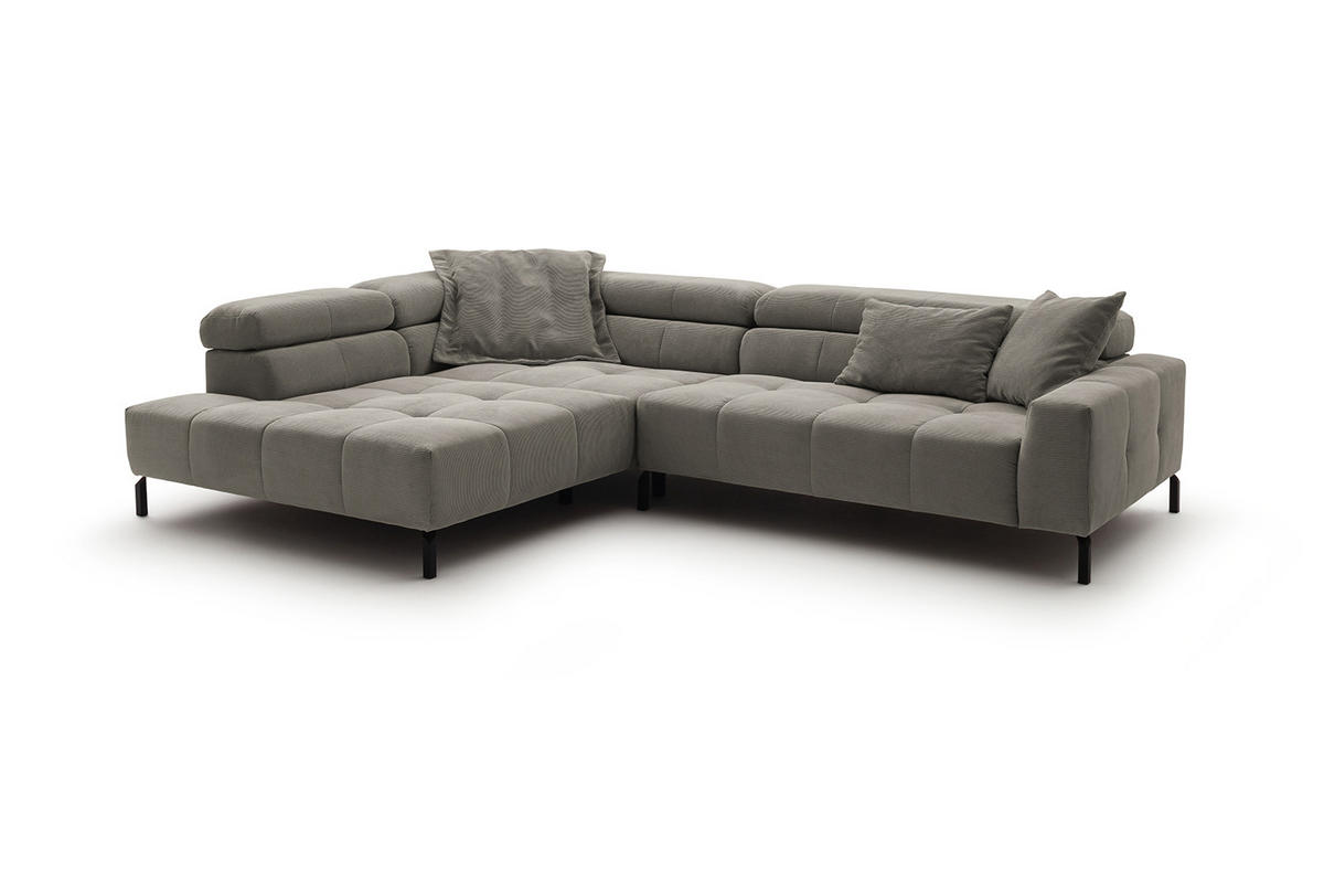 ECKSOFA MIT MOTORISCHEM SITZVORZUG OHIO Grau Cord - Schwarz/Grau, Textil/Metall (311/219cm) - KAWOLA