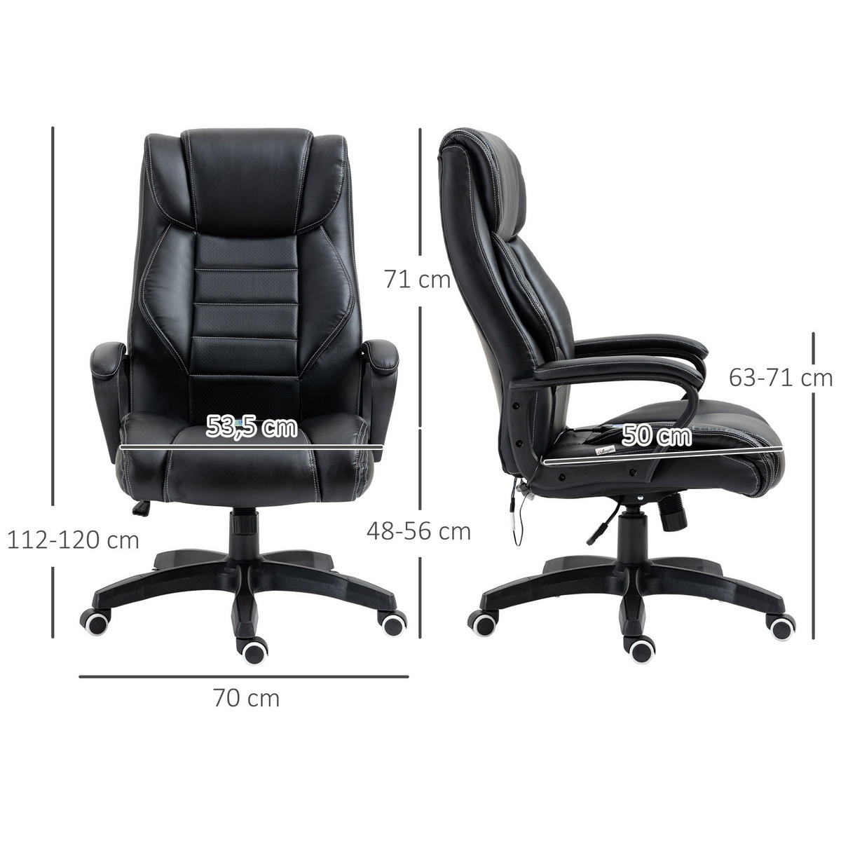 BÜROSTUHL mit Massage, Schwarz - Schwarz, Leder (78/120/66cm) - Vinsetto