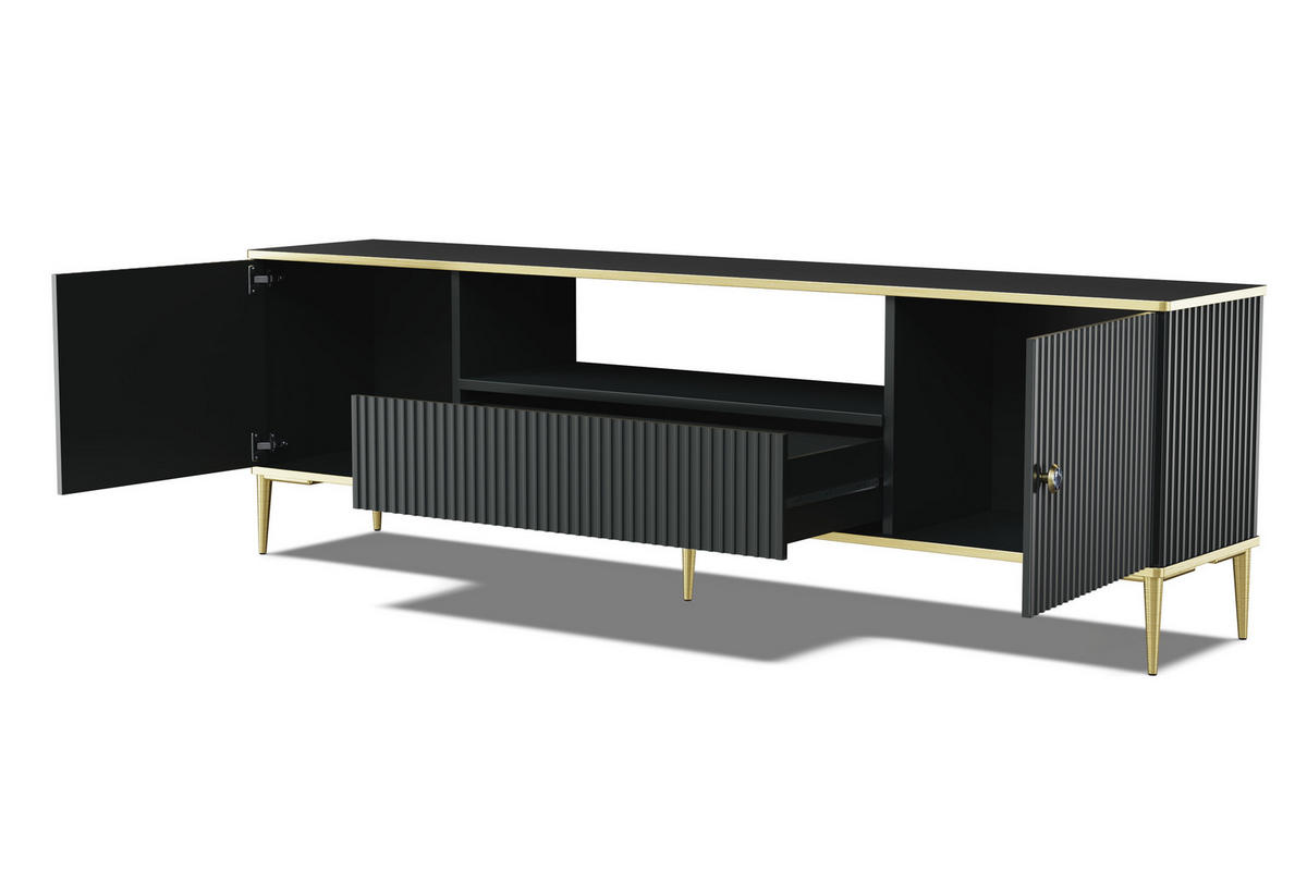 TV LOWBOARD Schwarz, Gold 180/55/35 - Schwarz, Holzwerkstoff (180/55/35cm) - RAUMHIRSCH FURNITURE