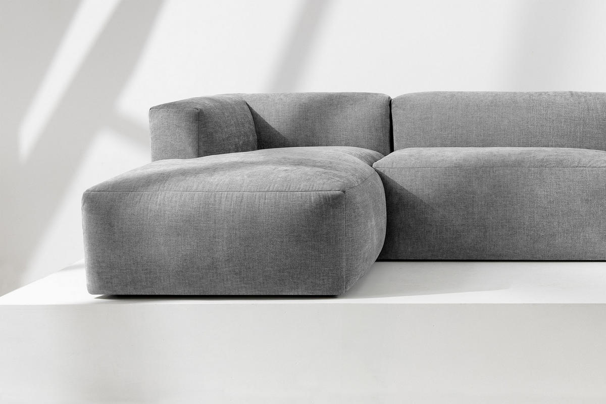 ECKMODULSOFA-LINKS BUFFO 3/4 Sitzer mit extrem weicher Sitzfläche, Gewebestoff, hell aschfahl - Hellgrau, Textil (237/180cm) - KONSIMO®