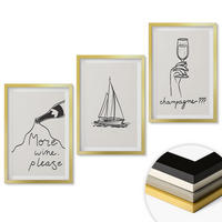 WANDBILDER 3er Set - 40x60 cm Goldrahmen - Weinsegelboot-Glas-Linienzeichnung - Goldfarben, Kunststoff (40/60cm) - ArtPrintCave