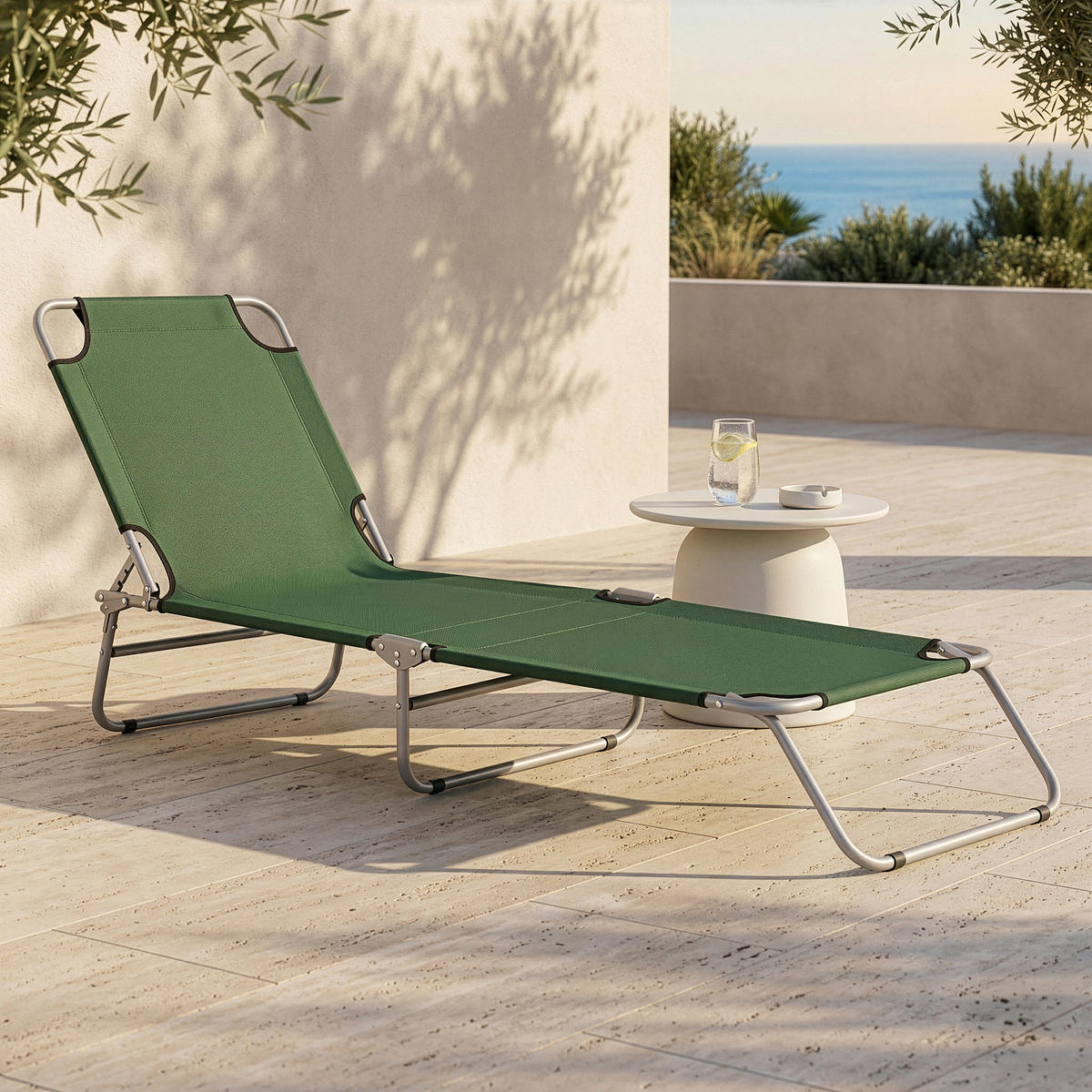 SONNENLIEGE Carcao - Dunkelgrün, Textil/Metall (186/24/55cm) - casa.pro