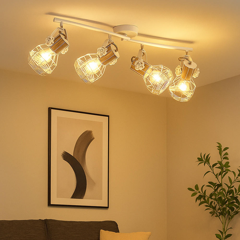 DECKENLEUCHTE Metall Weiß Holzoptik - Weiß, Holz (72/32/20cm) - Globo Lighting