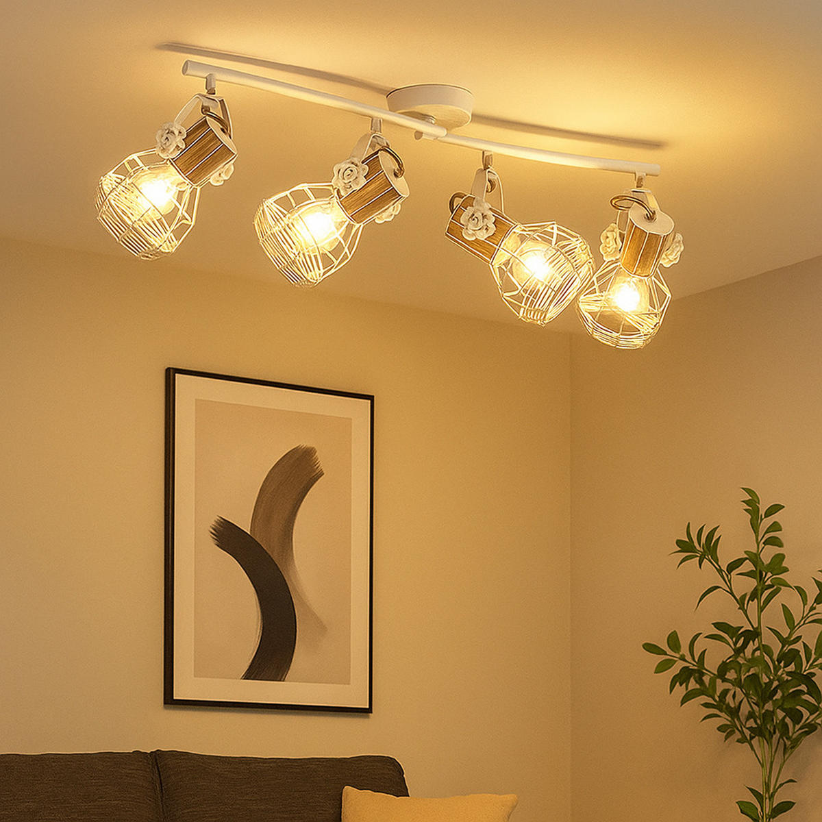 DECKENLEUCHTE Metall Weiß Holzoptik - Weiß, Holz (72/32/20cm) - Globo Lighting