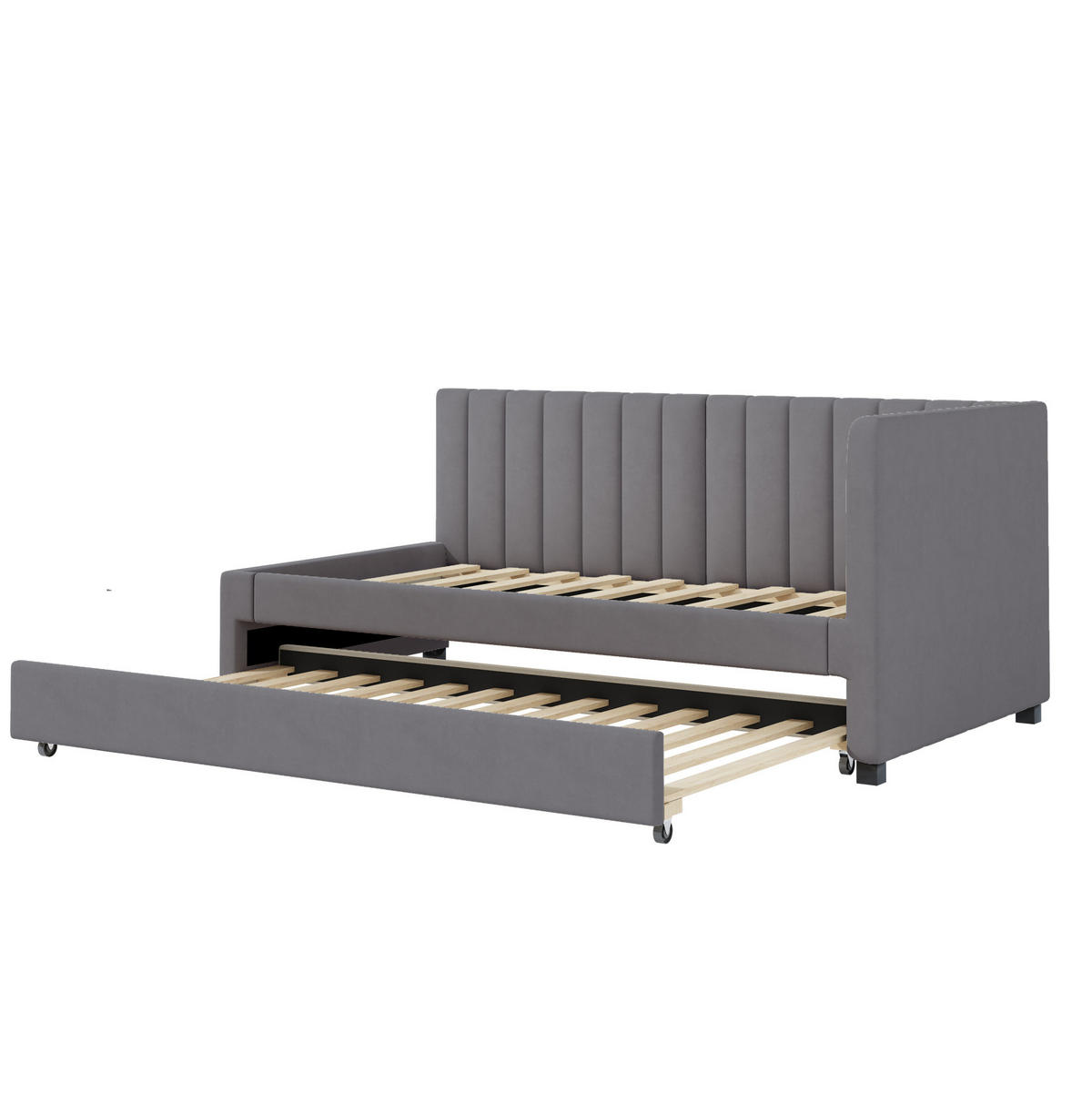POLSTERBETT 90/200 cm mit Ausziehbett, Lattenrost und Samtbezug, Grau - Grau, Textil (90/200cm) - Redom