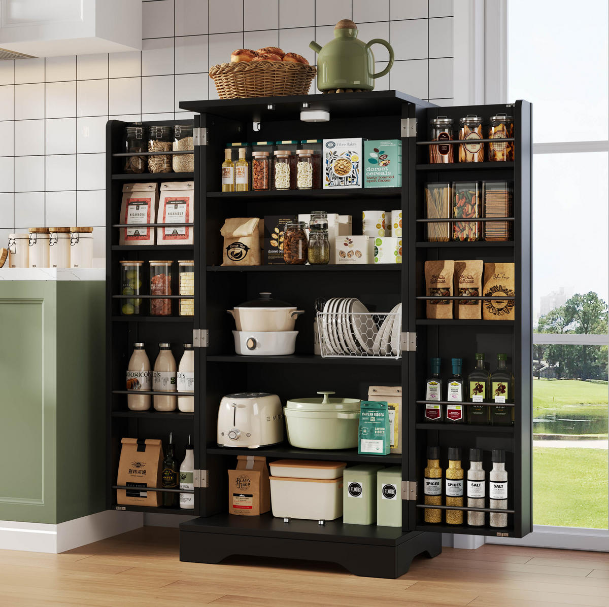 HOCHSCHRANK mit LED-Sensorlicht 120 x 60 x 40 cm MDF Black - Schwarz, Holzwerkstoff (40/120/60cm) - Meubliv