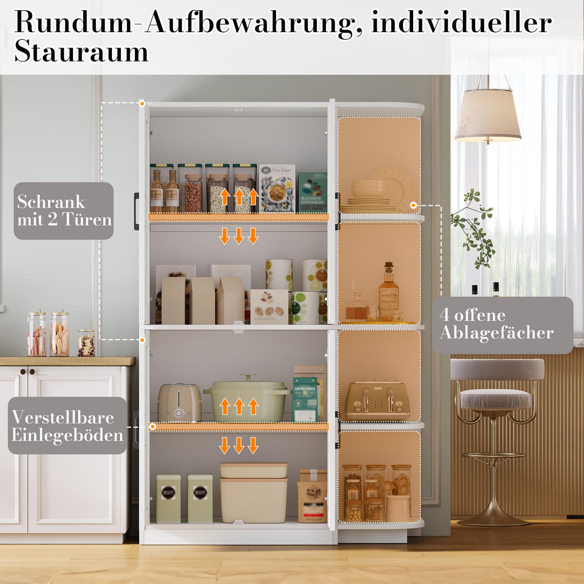 MEHRZWECKSCHRANK DE-38697 103/40/163 cm 4 Türen und 4 offene Fächer Weiß - Weiß, Holzwerkstoff (103/163/40cm) - ComfortXL
