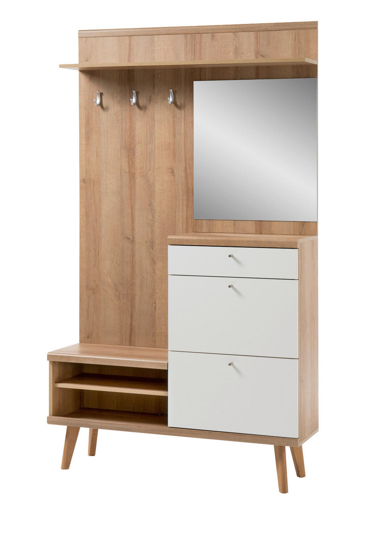 GARDEROBE weiß, Eiche Riviera, Kompaktgarderobe skandinavisch, 110 x 200 cm - Eichefarben/Silberfarben, Holzwerkstoff/Metall (110/200/34cm) - Furn.Design