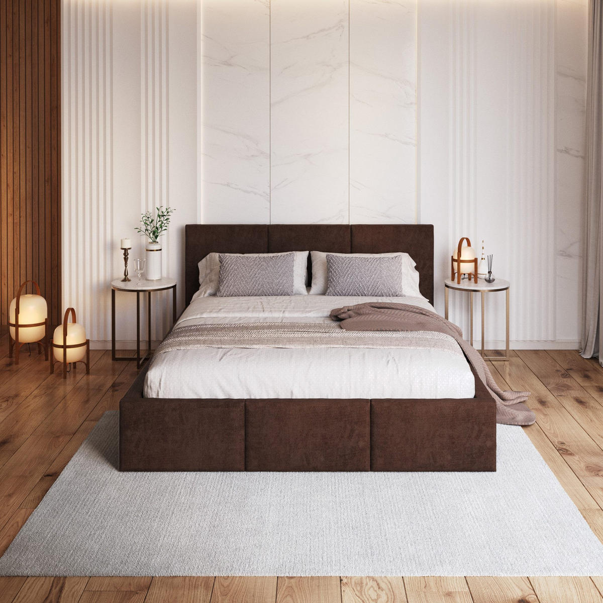 POLSTERBETT AMBER Braun - Birkefarben/Braun, Holzwerkstoff (160/200cm) - FDM