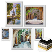 WANDBILDER 5er-Set - 50x50 cm & 20x30 cm & 40x60 cm Weißer Rahmen - Grüne, saftige Blätter - Weiß, Kunststoff (40/60cm) - ArtPrintCave