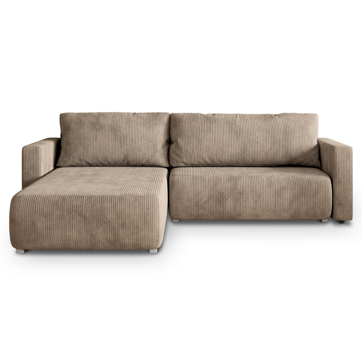 ECKSOFA TURIN P Beige Kordstoff mit Schlaffunktion - Beige/Grau, Holz/Kunststoff (265/183cm) - MASSENO