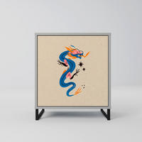 SIDEBOARD MYTHOLOGICAL CREATURES, Grau, 57,5x42x67,5 cm, Schwarze Metall-Rahmenfüße - Multicolor/Schwarz, Holzwerkstoff/Metall (57.5/67.5/42cm) - SpaceRebels