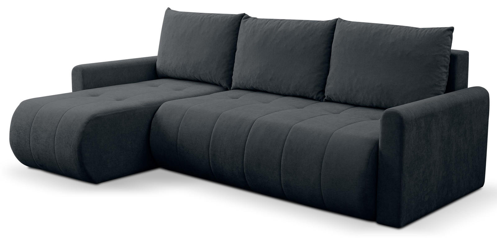 ECKSOFA Primo mit Schlaffunktion und Bettkasten in Cordstoff - Graphitfarben/Schwarz, Holz/Holzwerkstoff (245/143cm) - Ravio