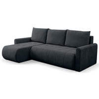 ECKSOFA Primo mit Schlaffunktion und Bettkasten in Cordstoff - Graphitfarben/Schwarz, Holz/Holzwerkstoff (245/143cm) - Ravio