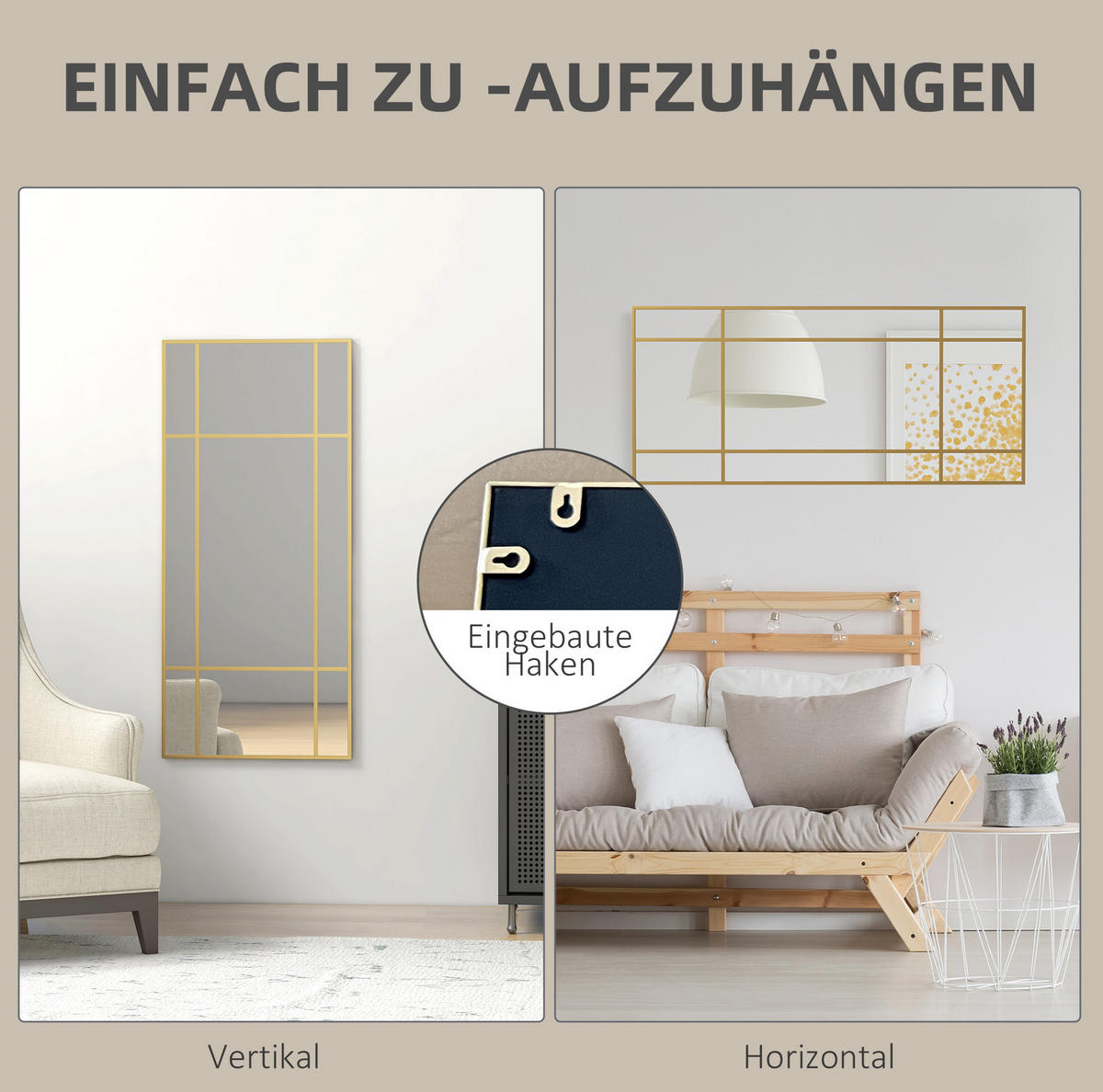WANDSPIEGEL 110/2/50 cm gold aus Glas mit Metallrahmen - Goldfarben, Glas (2/50/110cm) - OKWISH