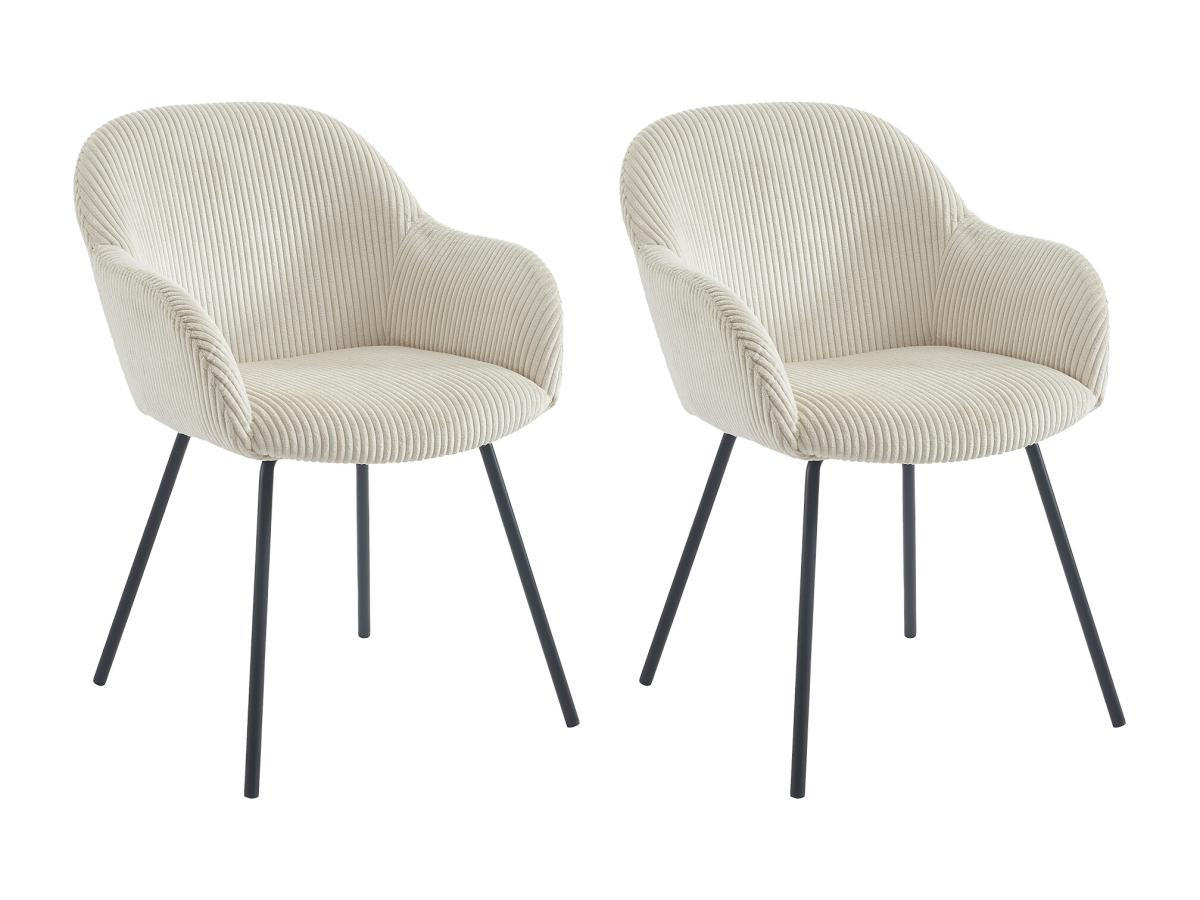 STUHL mit Armlehnen 2er-Set - Cord & schwarzes Metall - Beige - MARENZIA - Beige, Textil (62/82.5/58cm) - Vente-Unique