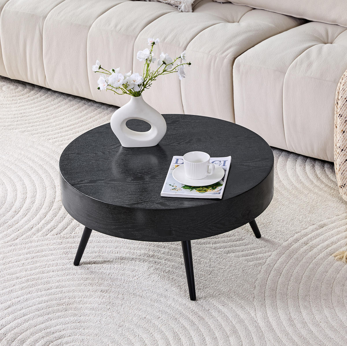 COUCHTISCH rund Ø 70 cm MDF Holzoptik Schwarz - Schwarz, Metall (70/70/35.5cm) - Meubliv