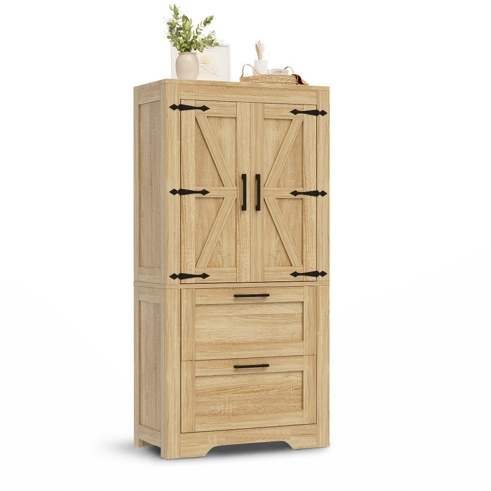 KÜCHENINSEL Küchenschrank Landhausstil, SCHEUNENTÜR DESIGN, mit 2 Schubladen, Naturholzfarbe, 60/128/30 cm - Naturfarben, Kunststoff (30/128/60cm) - Rolipo