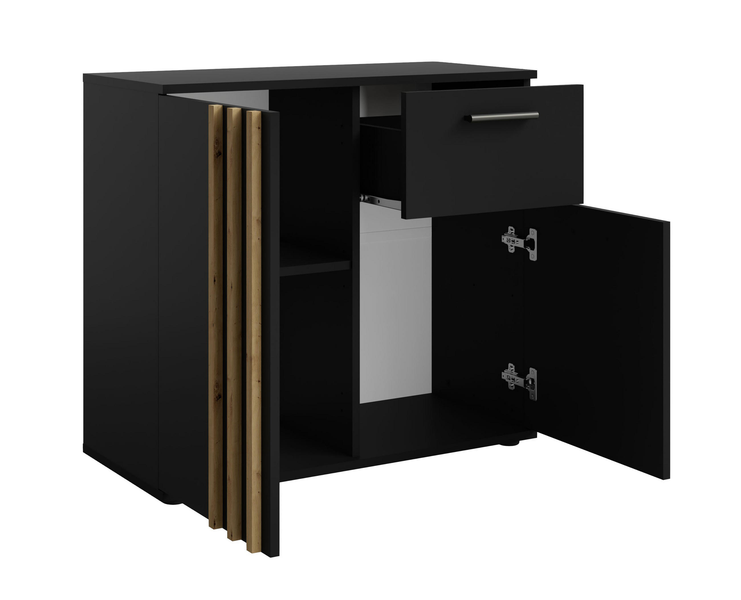 SIDEBOARD Turell 2D1SZ Schwarz 80/73/35 cm – Kommode mit Schublade - Schwarz, Holzwerkstoff/Kunststoff (80/73/35cm) - AX Living