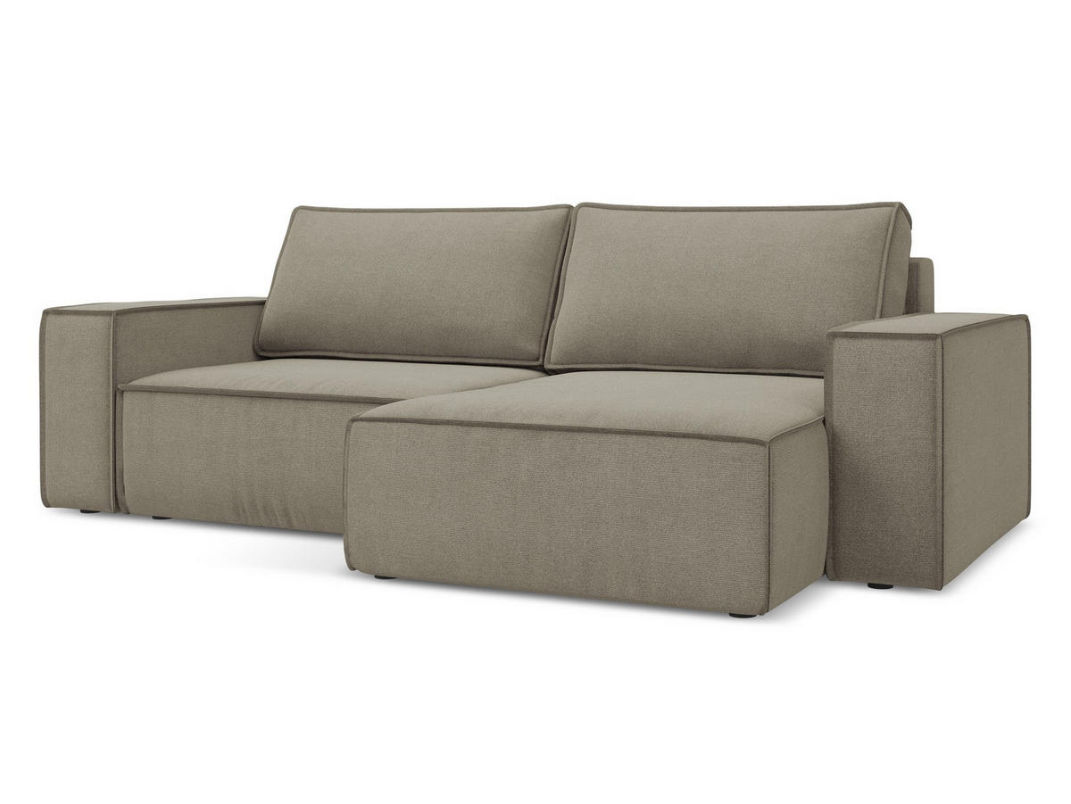 ECKSOFA mit Schlaffunktion Strukturstoff Stoff Beige - Beige/Schwarz, Kunststoff/Textil (257/148cm) - Makamii