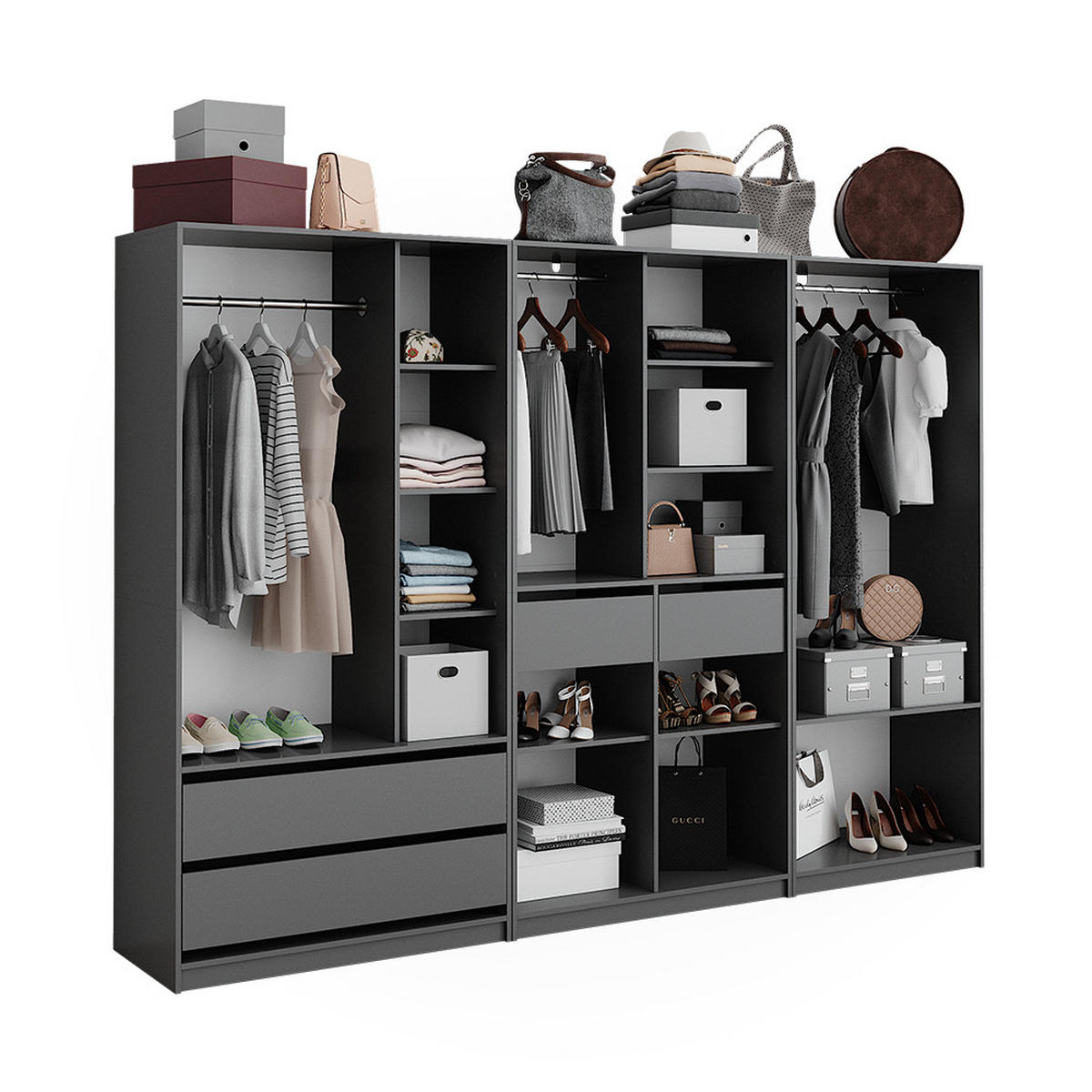 ŠATNÍKOVÁ SKRIŇA Elmo antracitová - antracitová, kompozitné drevo (280/200/50cm) - Vicco