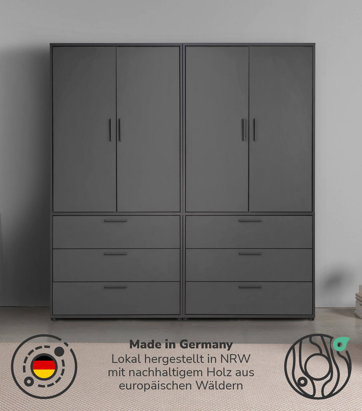 KLEIDERSCHRANK Der Grenzenlose - Anthrazit, Holzwerkstoff (180/187/58cm) - Mokebo