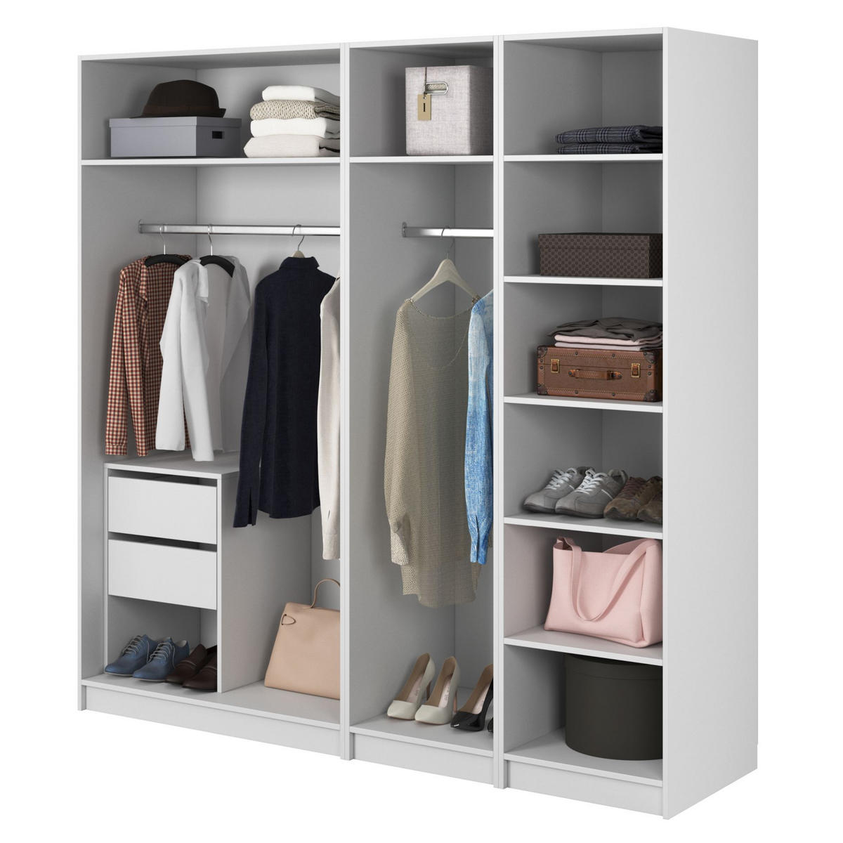 KLEIDERSCHRANK Frame Weiß 200 cm - Goldfarben/Weiß, Holzwerkstoff/Metall (200/200.5/57cm) - Selsey