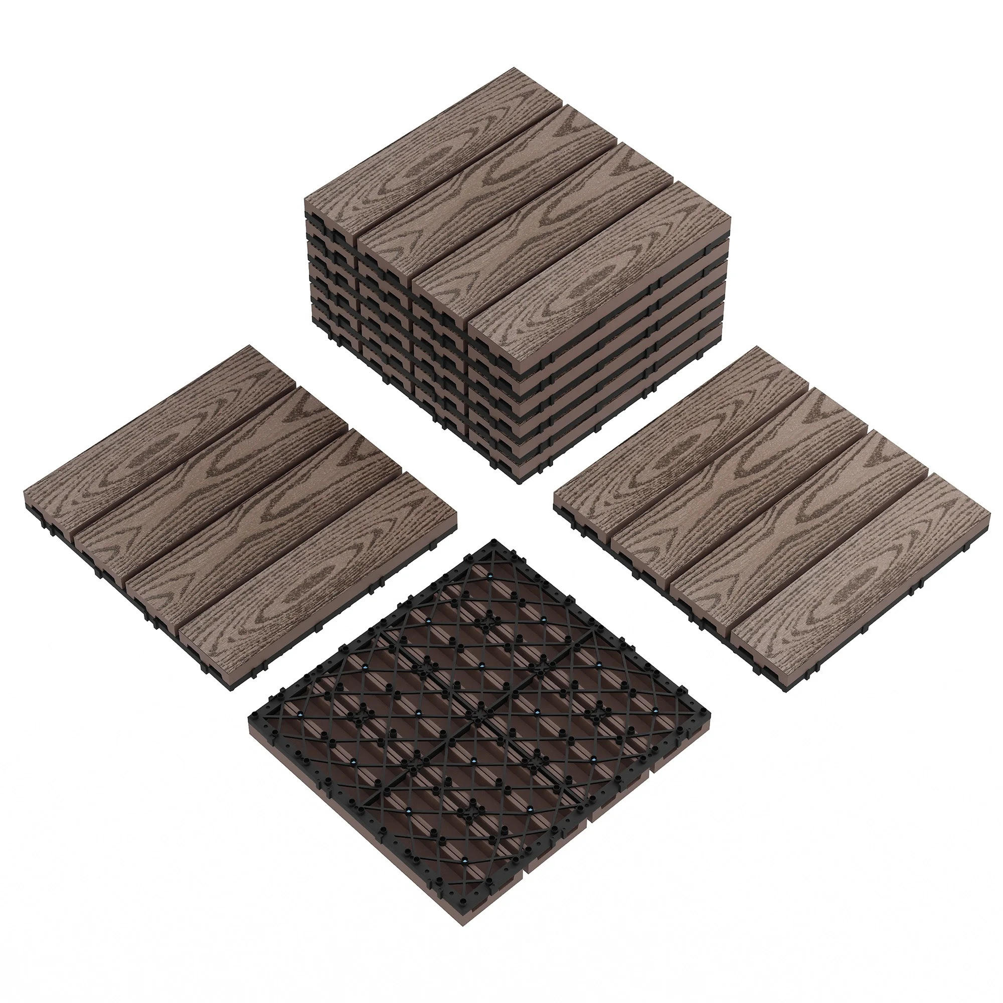 TERRASSENFLIESE 9-teilig 12x12 Zoll, Kaffee - Braun, Holz (30/30/2cm) - Kaket