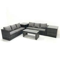 GARTENMÖBEL COUCHTISCH SET mit Sofa Polyrattan Outdoor 6-Sitzer - Dunkelgrau/Grau, Glas/Kunststoff - Fimous