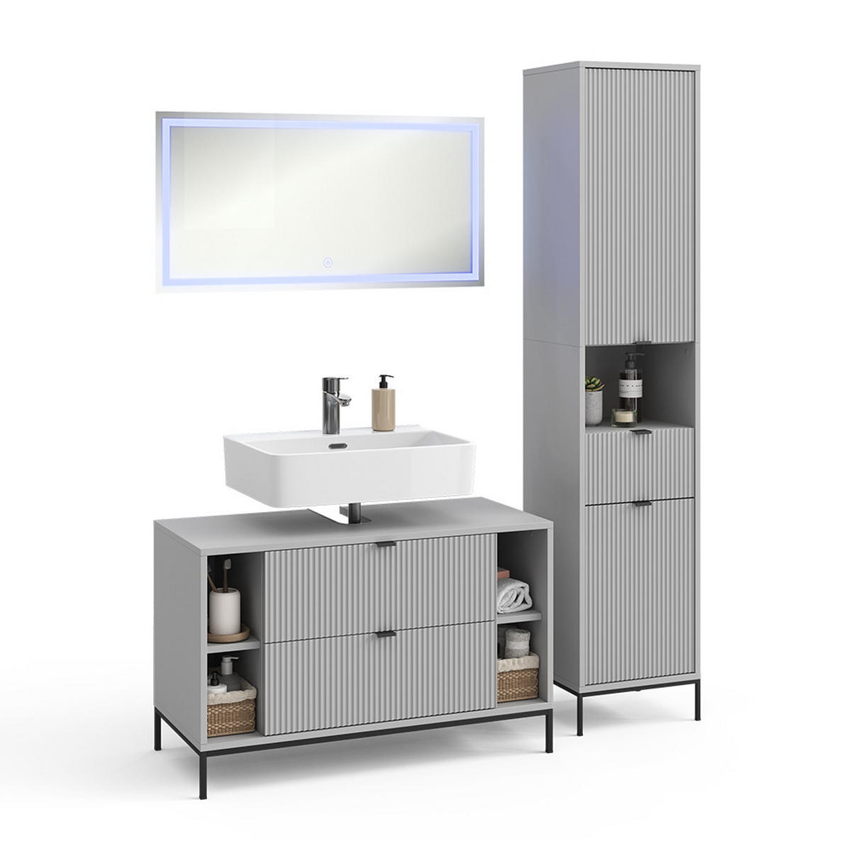 BADMÖBEL-SET Eliza Grau 3 Teile - Grau, Holzwerkstoff (100/63/45.1cm) - Vicco